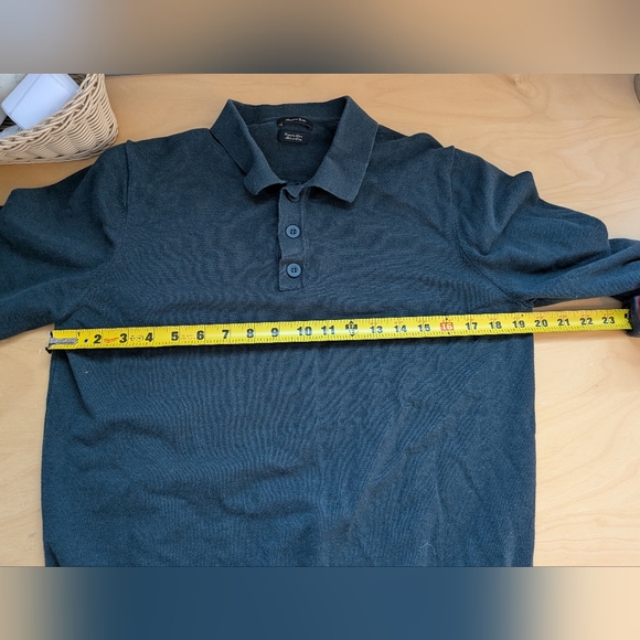 MASSIMO DUTTI Men Sweater Size Large Dark Green Long Sleeve Polo 3 Buttons - Picture 8 of 10